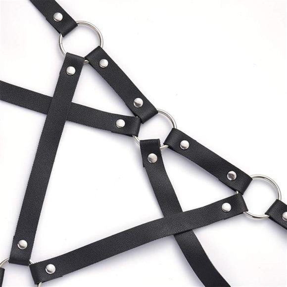 Gemily Punk Waist Chain Belt Black Leather Leg Harness Party Body Chain Rave main image 4